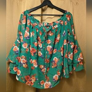 New Blashe 3x green floral blouse